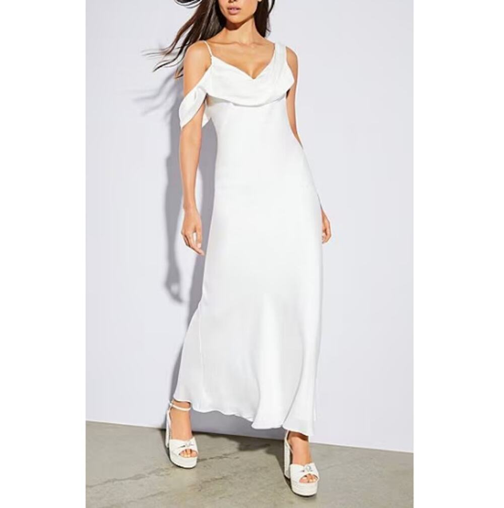 Gianni Bini Women's White Maeve Satin Asymmetrical Neck A-Line Dress Size 2